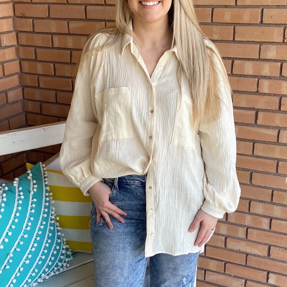 Cream Gauze Button Down Shirt